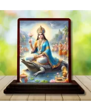 Car Desk/Table Top  Goddess Ganga  Wooden Photo Stand  3x4 Inches, Compact & Stylish Spiritual Display For Car, Home & Office (Pack Of 1) (F14157)