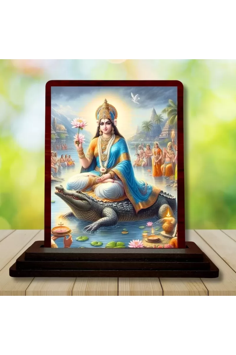 Car Desk/Table Top  Goddess Ganga  Wooden Photo Stand  3x4 Inches, Compact & Stylish Spiritual Display For Car, Home & Office (Pack Of 1) (F14157)