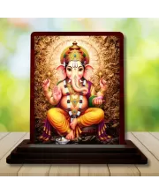 Car Desk/Table Top Lord Ganesha Wooden Photo Stand  3x4 Inches, Compact & Stylish Spiritual Display For Car, Home & Office (Pack Of 1) (F14158)
