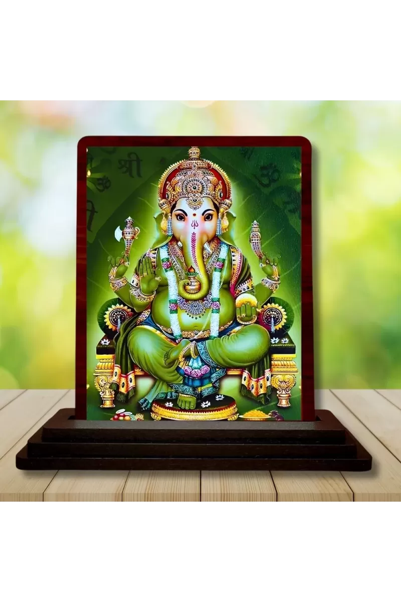 Car Desk/Table Top Lord Ganesha Wooden Photo Stand  3x4 Inches, Compact & Stylish Spiritual Display For Car, Home & Office (Pack Of 1) (F14159)