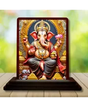 Car Desk/Table Top Lord Ganesha Wooden Photo Stand  3x4 Inches, Compact & Stylish Spiritual Display For Car, Home & Office (Pack Of 1) (F14160)