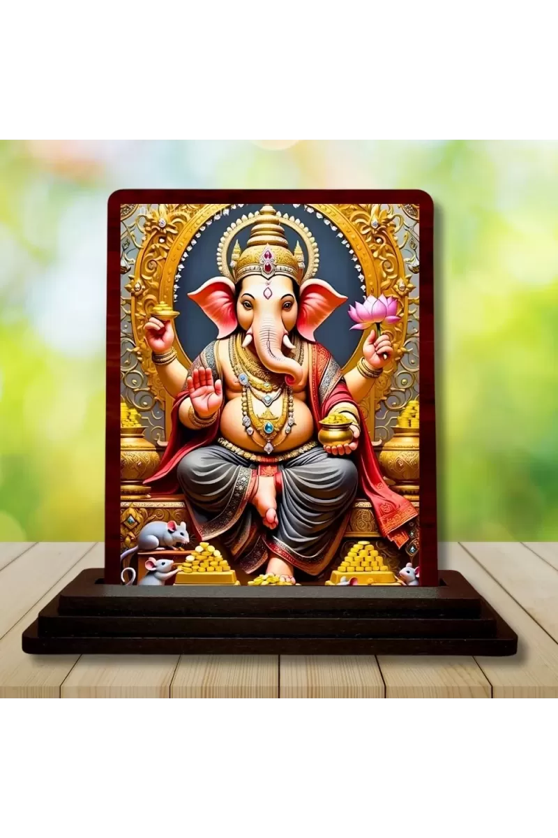 Car Desk/Table Top Lord Ganesha Wooden Photo Stand  3x4 Inches, Compact & Stylish Spiritual Display For Car, Home & Office (Pack Of 1) (F14160)