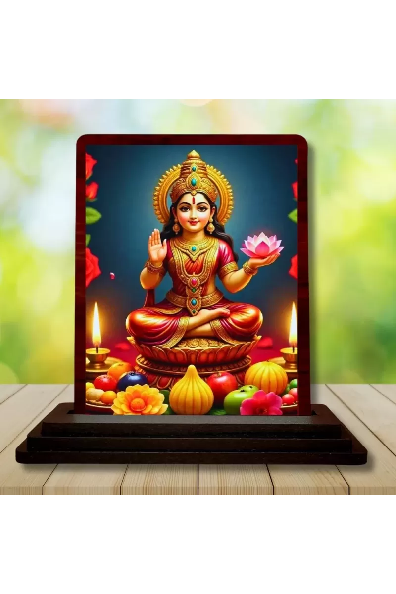 Car Desk/Table Top Maha Lakshmi Wooden Photo Stand  3x4 Inches, Compact & Stylish Spiritual Display For Car, Home & Office (Pack Of 1) (F14161)