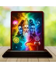Car Desk/Table Top Bramha Vishnu Shiva Wooden Photo Stand  3x4 Inches, Compact & Stylish Spiritual Display For Car, Home & Office (Pack Of 1) (F14162)