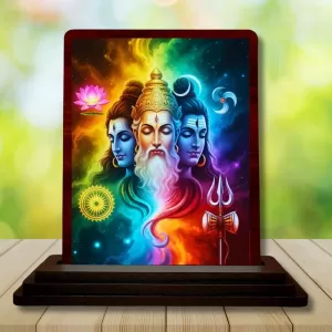Car Desk/Table Top Bramha Vishnu Shiva Wooden Photo Stand 3x4 Inches, Compact & Stylish Spiritual Display For Car, Home & Office (Pack Of 1) (F14162) Car Desk/Table Top Bramha Vishnu Shiva Wooden Photo Stand 3x4 Inches, Compact & Stylish Spiritual Display For Car, Home & Office (Pack Of 1) (F14162)