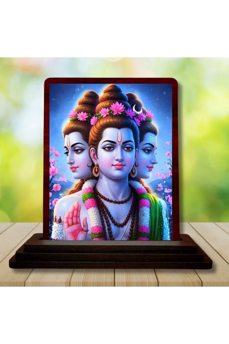 Car Desk/Table Top Lord Dattatreya Wooden Photo Stand  3x4 Inches, Compact & Stylish Spiritual Display For Car, Home & Office (Pack Of 1) (F14164)