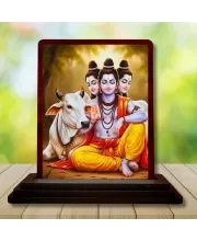 Car Desk/Table Top Lord Dattatreya Wooden Photo Stand  3x4 Inches, Compact & Stylish Spiritual Display For Car, Home & Office (Pack Of 1) (F14165)