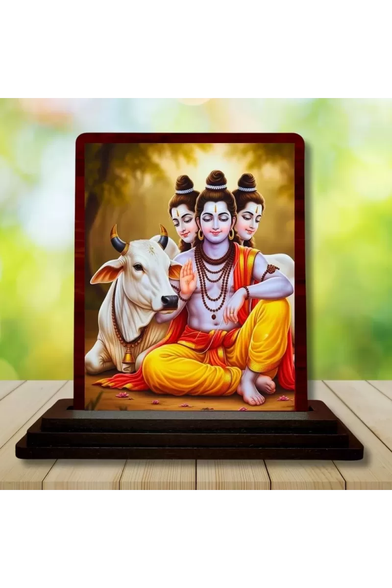 Car Desk/Table Top Lord Dattatreya Wooden Photo Stand  3x4 Inches, Compact & Stylish Spiritual Display For Car, Home & Office (Pack Of 1) (F14165)