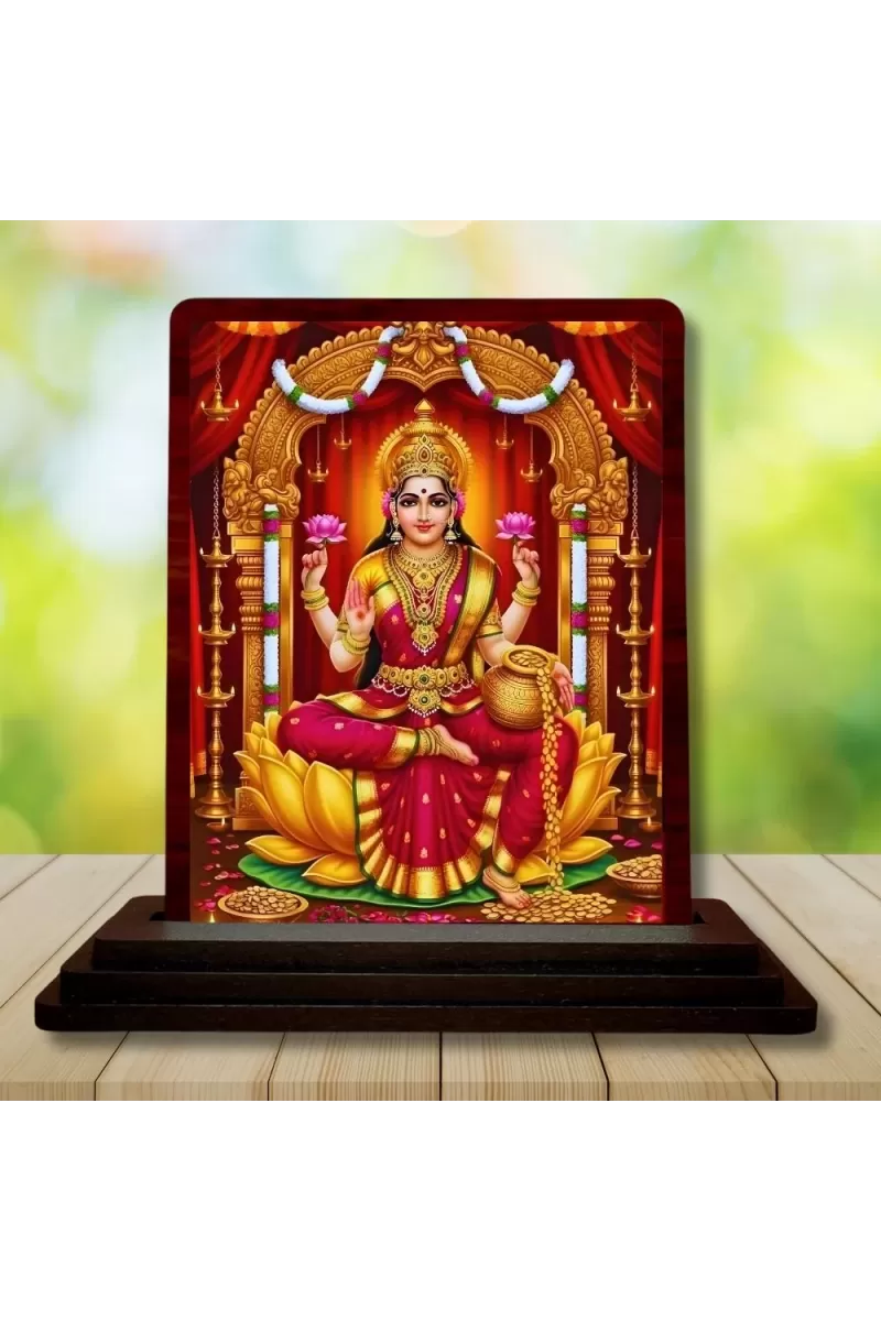 Car Desk/Table Top Goddess Lakshmi Wooden Photo Stand  3x4 Inches, Compact & Stylish Spiritual Display For Car, Home & Office (Pack Of 1) (F14166)