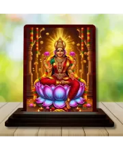 Car Desk/Table Top Goddess Lakshmi Wooden Photo Stand  3x4 Inches, Compact & Stylish Spiritual Display For Car, Home & Office (Pack Of 1) (F14167)