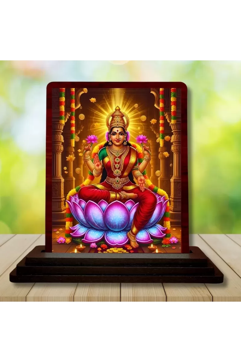 Car Desk/Table Top Goddess Lakshmi Wooden Photo Stand  3x4 Inches, Compact & Stylish Spiritual Display For Car, Home & Office (Pack Of 1) (F14167)