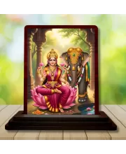 Car Desk/Table Top Goddess Lakshmi Wooden Photo Stand  3x4 Inches, Compact & Stylish Spiritual Display For Car, Home & Office (Pack Of 1) (F14168)