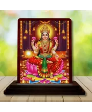 Car Desk/Table Top Goddess Lakshmi Wooden Photo Stand  3x4 Inches, Compact & Stylish Spiritual Display For Car, Home & Office (Pack Of 1) (F14169)