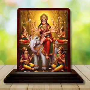 Car Desk/Table Top Goddess Durga Wooden Photo Stand 3x4 Inches, Compact & Stylish Spiritual Display For Car, Home & Office (Pack Of 1) (F14170) Car Desk/Table Top Goddess Durga Wooden Photo Stand 3x4 Inches, Compact & Stylish Spiritual Display For Car, Home & Office (Pack Of 1) (F14170)