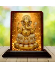 Car Desk/Table Top Lord Ganesha Wooden Photo Stand  3x4 Inches, Compact & Stylish Spiritual Display For Car, Home & Office (Pack Of 1) (F14171)
