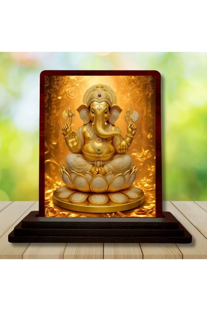 Car Desk/Table Top Lord Ganesha Wooden Photo Stand  3x4 Inches, Compact & Stylish Spiritual Display For Car, Home & Office (Pack Of 1) (F14171)