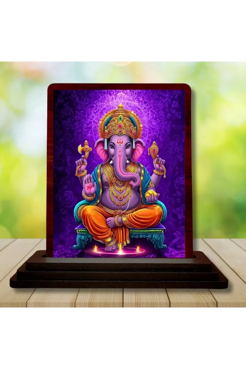 Car Desk/Table Top Lord Ganesha Wooden Photo Stand  3x4 Inches, Compact & Stylish Spiritual Display For Car, Home & Office (Pack Of 1) (F14172)