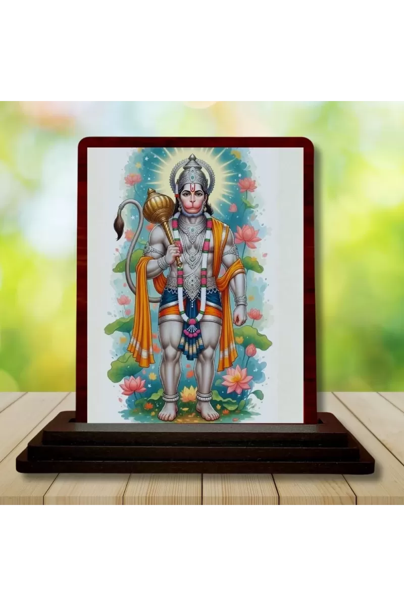 Car Desk/Table Top Lord Hanuman Wooden Photo Stand  3x4 Inches, Compact & Stylish Spiritual Display For Car, Home & Office (Pack Of 1) (F14173)