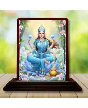 Car Desk/Table Top Goddess Lakshmi Wooden Photo Stand  3x4 Inches, Compact & Stylish Spiritual Display For Car, Home & Office (Pack Of 1) (F14174)