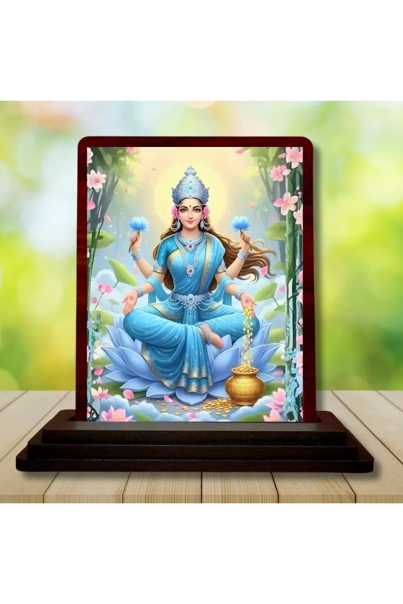 Car Desk/Table Top Goddess Lakshmi Wooden Photo Stand  3x4 Inches, Compact & Stylish Spiritual Display For Car, Home & Office (Pack Of 1) (F14174)