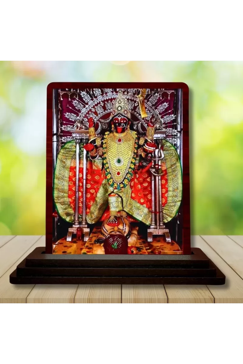 Car Desk/Table Top Goddess Maa Kali Wooden Photo Stand  3x4 Inches, Compact & Stylish Spiritual Display For Car, Home & Office (Pack Of 1) (F14176)