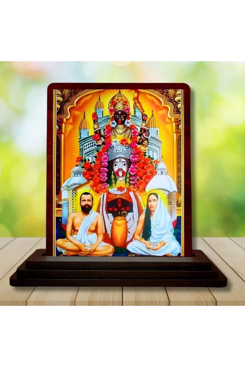 Car Desk/Table Top Goddess Maa Kali Wooden Photo Stand  3x4 Inches, Compact & Stylish Spiritual Display For Car, Home & Office (Pack Of 1) (F14177)