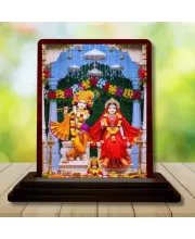 Car Desk/Table Top Lord Krishna Radha Wooden Photo Stand  3x4 Inches, Compact & Stylish Spiritual Display For Car, Home & Office (Pack Of 1) (F14179)