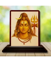 Car Desk/Table Top Lord Shiva Wooden Photo Stand  3x4 Inches, Compact & Stylish Spiritual Display For Car, Home & Office (Pack Of 1) (F14180)