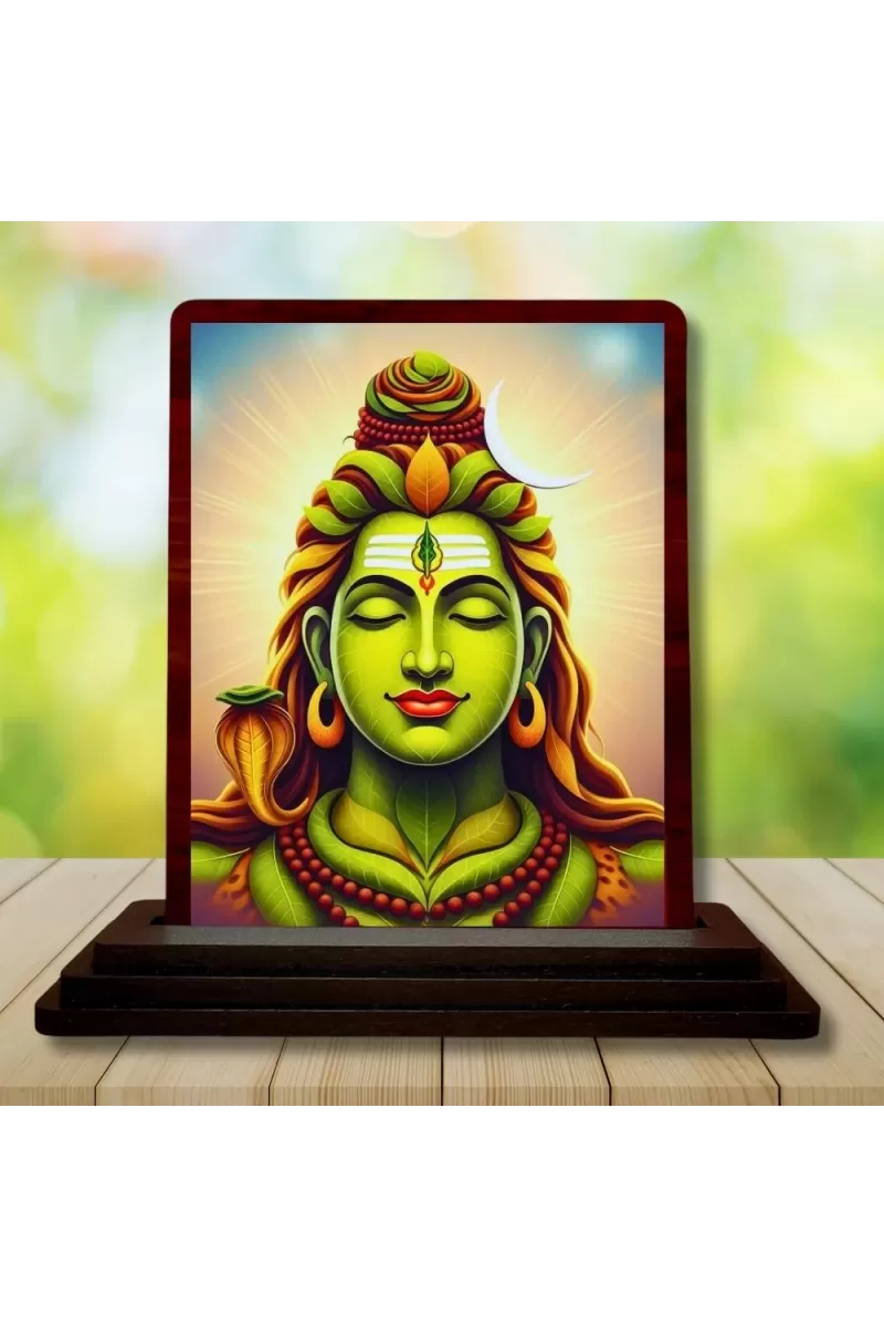 Car Desk/Table Top Lord Shiva Wooden Photo Stand  3x4 Inches, Compact & Stylish Spiritual Display For Car, Home & Office (Pack Of 1) (F14181)