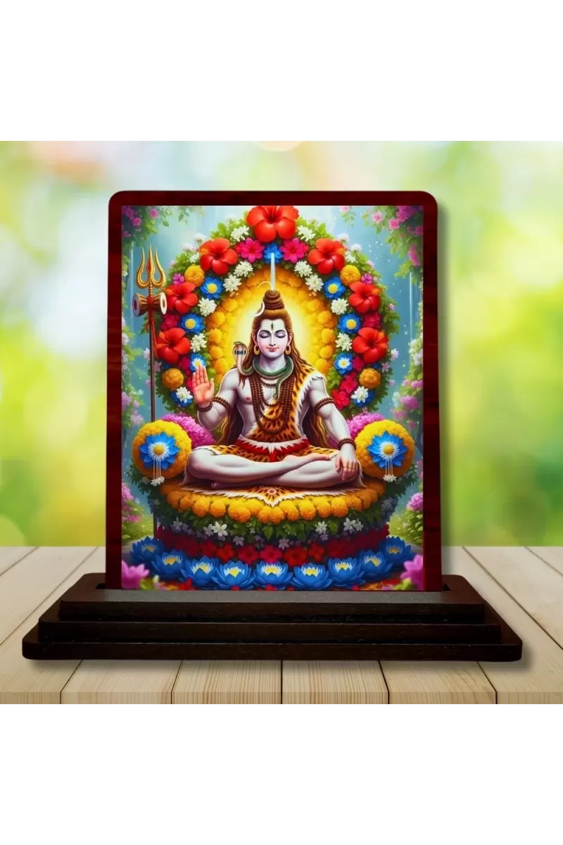 Car Desk/Table Top Lord Shiva Wooden Photo Stand  3x4 Inches, Compact & Stylish Spiritual Display For Car, Home & Office (Pack Of 1) (F14182)