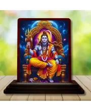 Car Desk/Table Top Lord Shiva Wooden Photo Stand  3x4 Inches, Compact & Stylish Spiritual Display For Car, Home & Office (Pack Of 1) (F14184)
