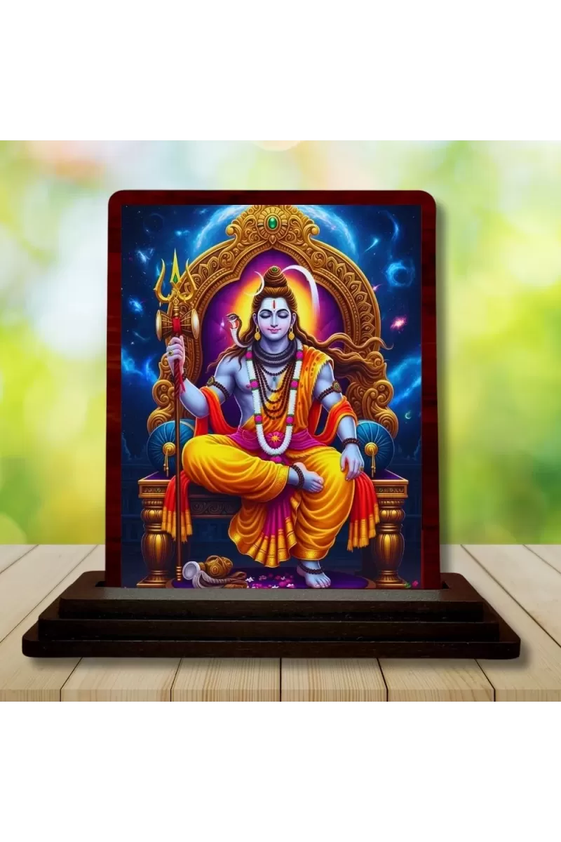 Car Desk/Table Top Lord Shiva Wooden Photo Stand  3x4 Inches, Compact & Stylish Spiritual Display For Car, Home & Office (Pack Of 1) (F14184)