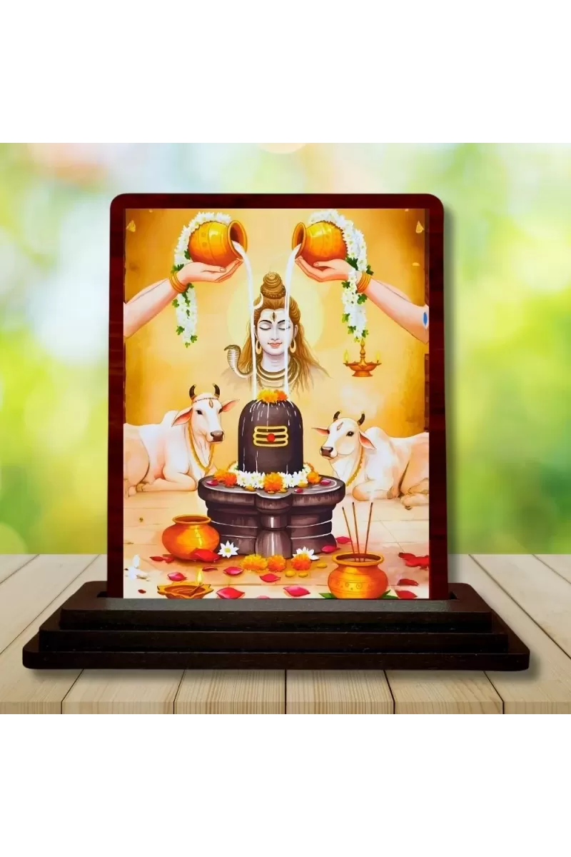 Car Desk/Table Top Lord Shiva Wooden Photo Stand  3x4 Inches, Compact & Stylish Spiritual Display For Car, Home & Office (Pack Of 1) (F14185)