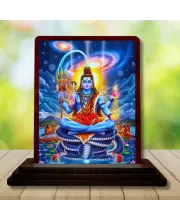 Car Desk/Table Top Lord Shiva Wooden Photo Stand  3x4 Inches, Compact & Stylish Spiritual Display For Car, Home & Office (Pack Of 1) (F14186)