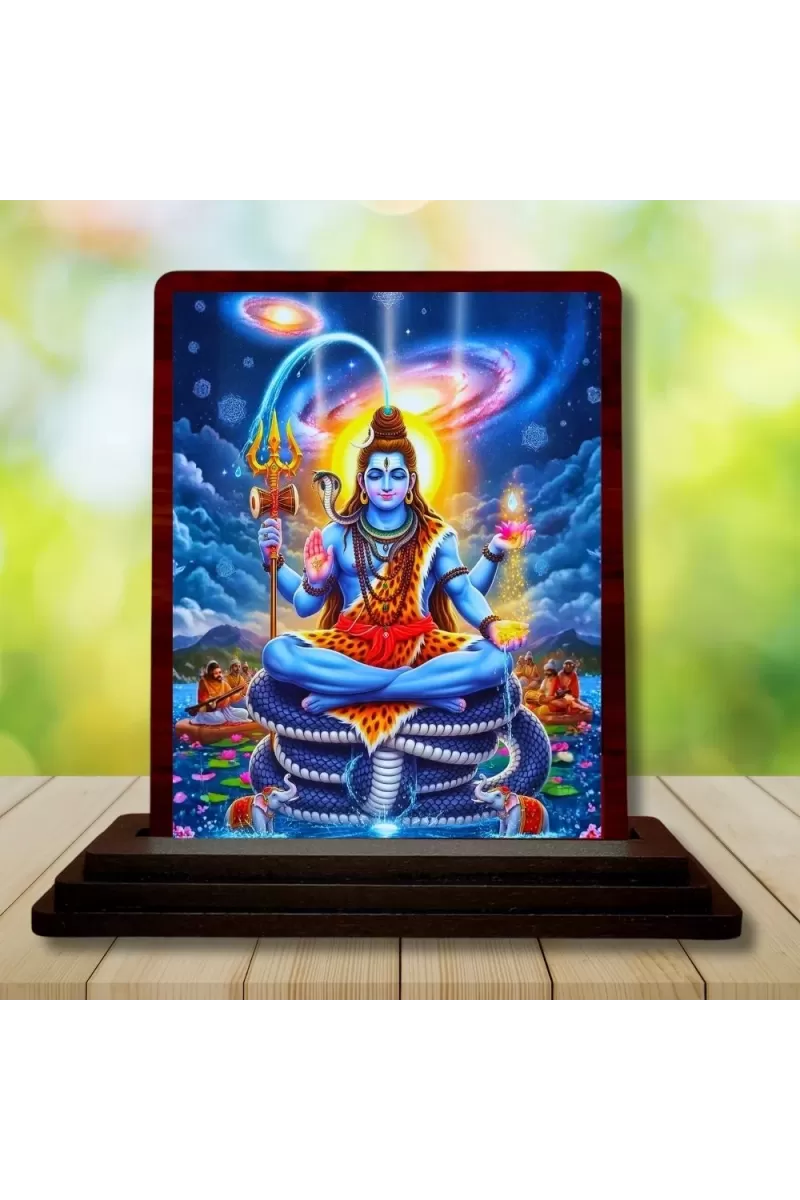 Car Desk/Table Top Lord Shiva Wooden Photo Stand  3x4 Inches, Compact & Stylish Spiritual Display For Car, Home & Office (Pack Of 1) (F14186)