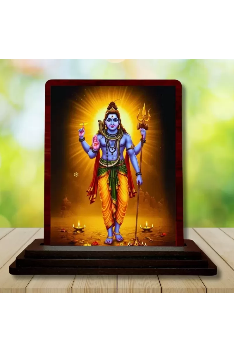 Car Desk/Table Top Lord Shiva Wooden Photo Stand  3x4 Inches, Compact & Stylish Spiritual Display For Car, Home & Office (Pack Of 1) (F14187)