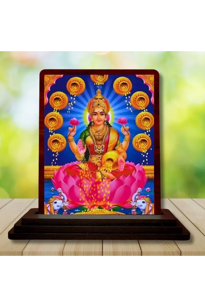 Car Desk/Table Top Goddess Lakshmi Wooden Photo Stand  3x4 Inches, Compact & Stylish Spiritual Display For Car, Home & Office (Pack Of 1) (F14189)