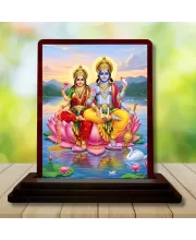 Car Desk/Table Top Lord Vishnu Lakshmi Wooden Photo Stand  3x4 Inches, Compact & Stylish Spiritual Display For Car, Home & Office (Pack Of 1) (F14190)