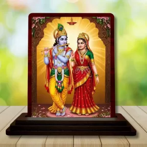 Car Desk/Table Top Radha Krishna Wooden Photo Stand 3x4 Inches, Compact & Stylish Spiritual Display For Car, Home & Office (Pack Of 1) (F14192) Car Desk/Table Top Radha Krishna Wooden Photo Stand 3x4 Inches, Compact & Stylish Spiritual Display For Car, Home & Office (Pack Of 1) (F14192)