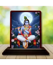 Car Desk/Table Top Lord Krishna Wooden Photo Stand  3x4 Inches, Compact & Stylish Spiritual Display For Car, Home & Office (Pack Of 1) (F14214)