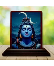 Car Desk/Table Top Lord Shiva Wooden Photo Stand  3x4 Inches, Compact & Stylish Spiritual Display For Car, Home & Office (Pack Of 1) (F14217)