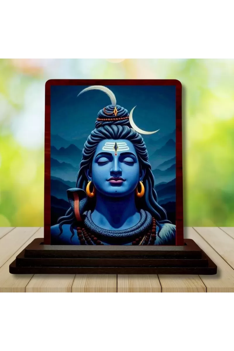 Car Desk/Table Top Lord Shiva Wooden Photo Stand  3x4 Inches, Compact & Stylish Spiritual Display For Car, Home & Office (Pack Of 1) (F14217)