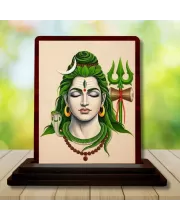 Car Desk/Table Top Lord Shiva Wooden Photo Stand  3x4 Inches, Compact & Stylish Spiritual Display For Car, Home & Office (Pack Of 1) (F14218)