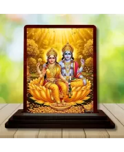 Car Desk/Table Top Lord Vishnu Lakshmi Wooden Photo Stand  3x4 Inches, Compact & Stylish Spiritual Display For Car, Home & Office (Pack Of 1) (F14219)