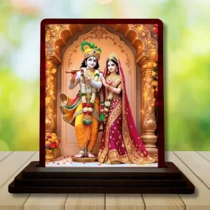 Car Desk/Table Top Radha Krishna Wooden Photo Stand 3x4 Inches, Compact & Stylish Spiritual Display For Car, Home & Office (Pack Of 1) (F14220) Car Desk/Table Top Radha Krishna Wooden Photo Stand 3x4 Inches, Compact & Stylish Spiritual Display For Car, Home & Office (Pack Of 1) (F14220)