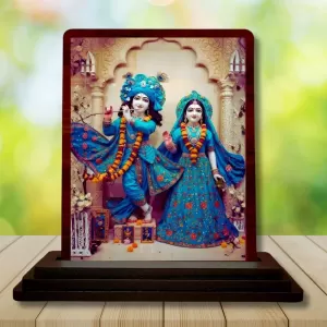 Car Desk/Table Top Radha Krishna Wooden Photo Stand 3x4 Inches, Compact & Stylish Spiritual Display For Car, Home & Office (Pack Of 1) (F14224) Car Desk/Table Top Radha Krishna Wooden Photo Stand 3x4 Inches, Compact & Stylish Spiritual Display For Car, Home & Office (Pack Of 1) (F14224)