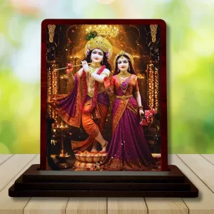 Car Desk/Table Top Radha Krishna Wooden Photo Stand 3x4 Inches, Compact & Stylish Spiritual Display For Car, Home & Office (Pack Of 1) (F14227) Car Desk/Table Top Radha Krishna Wooden Photo Stand 3x4 Inches, Compact & Stylish Spiritual Display For Car, Home & Office (Pack Of 1) (F14227)