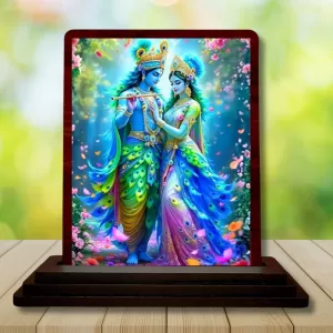 Car Desk/Table Top Radha Krishna Wooden Photo Stand 3x4 Inches, Compact & Stylish Spiritual Display For Car, Home & Office (Pack Of 1) (F14229) Car Desk/Table Top Radha Krishna Wooden Photo Stand 3x4 Inches, Compact & Stylish Spiritual Display For Car, Home & Office (Pack Of 1) (F14229)