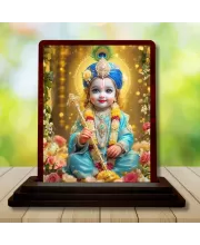 Car Desk/Table Top Lord Little Krishna Wooden Photo Stand  3x4 Inches, Compact & Stylish Spiritual Display For Car, Home & Office (Pack Of 1) (F14232)