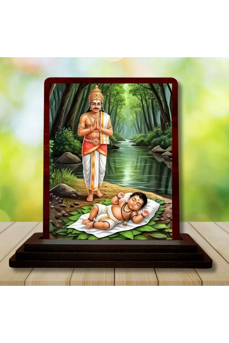Car Desk/Table Top Lord Ayyappan Wooden Photo Stand  3x4 Inches, Compact & Stylish Spiritual Display For Car, Home & Office (Pack Of 1) (F14252)